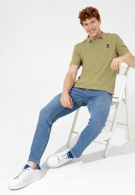 Erkek Koyu Haki Polo Yaka Basic T-Shirt - 50249153320