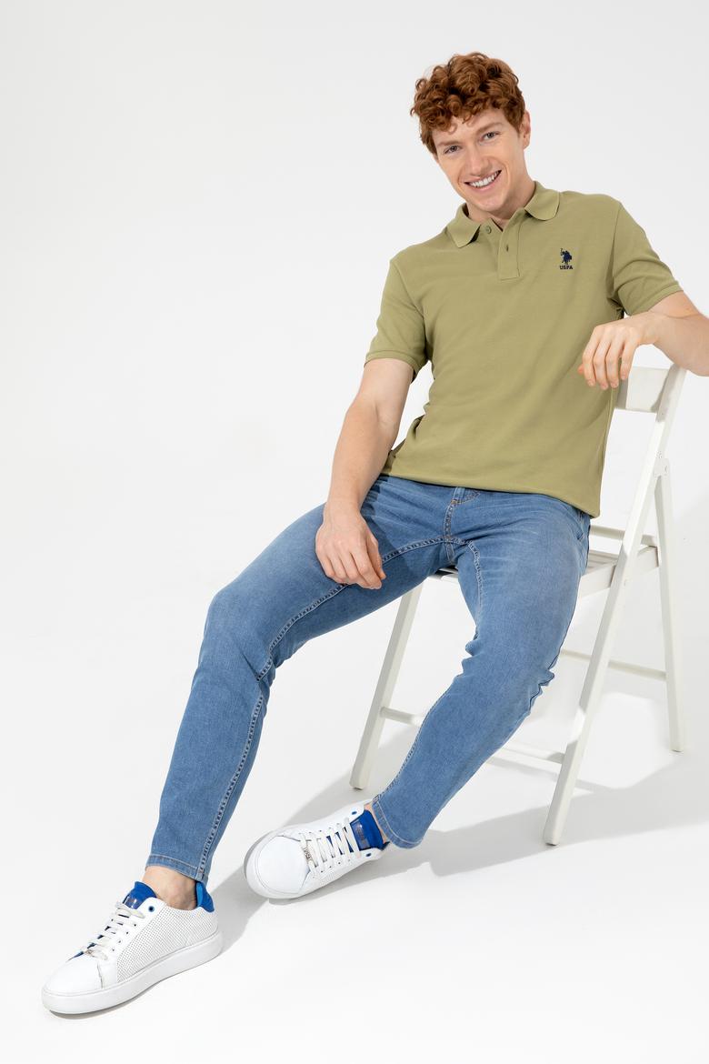 Erkek Koyu Haki Polo Yaka Basic T-Shirt - 50249153320