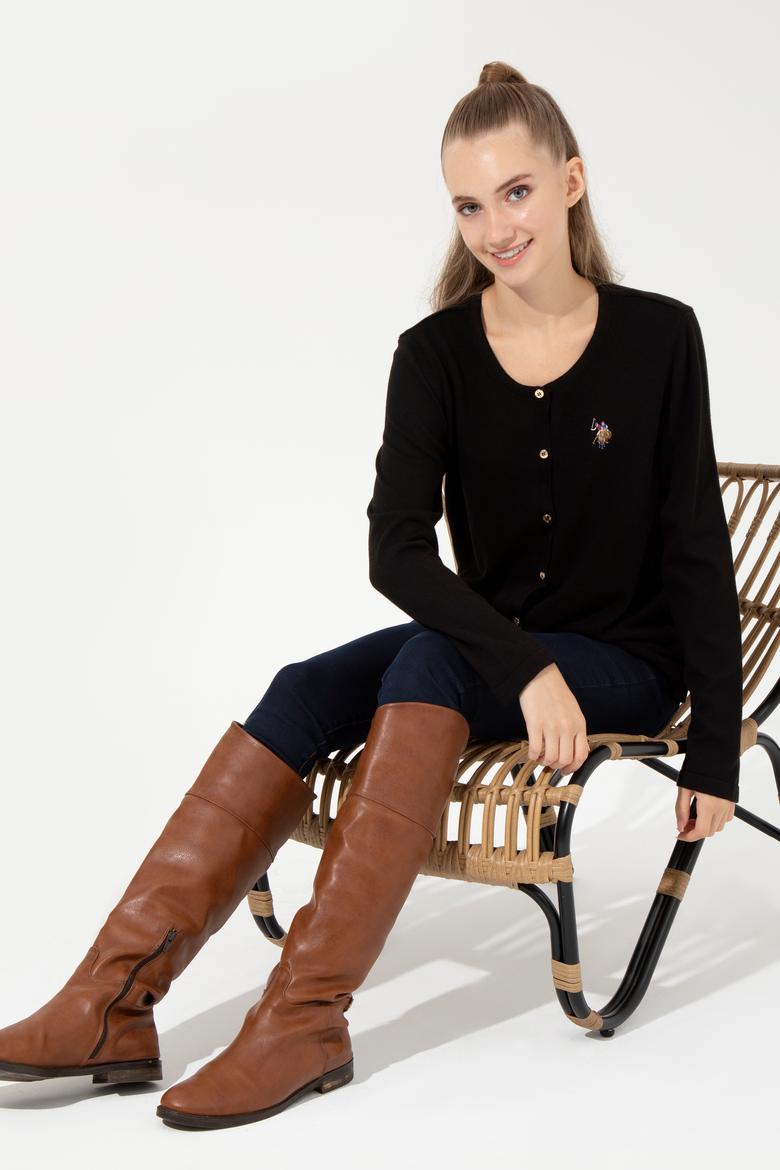 Kadın Siyah Basic Triko Hırka - 50253697019