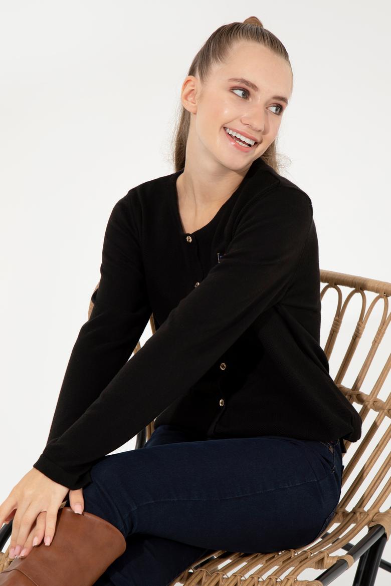 Kadın Siyah Basic Triko Hırka - 50253697019