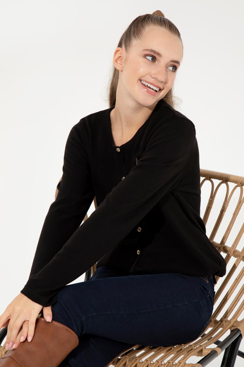 Kadın Siyah Basic Triko Hırka