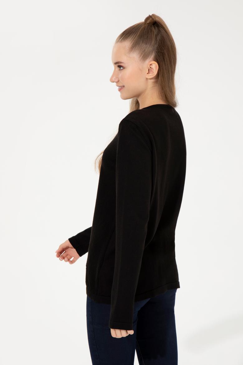 Kadın Siyah Basic Triko Hırka - 50253697019