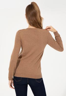 Kadın Camel Melanj  V Yaka Basic Kazak - 50255648038