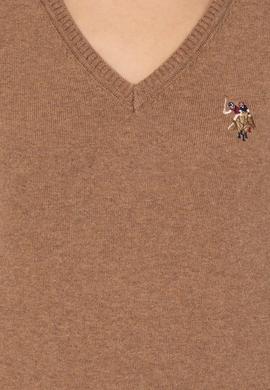 Kadın Camel Melanj  V Yaka Basic Kazak - 50255648038