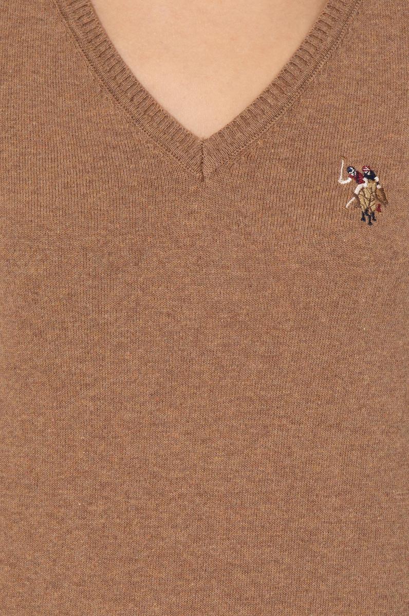 Kadın Camel Melanj  V Yaka Basic Kazak