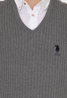 Erkek Gri Melanj V Yaka Basic Triko Kazak - 50253444055