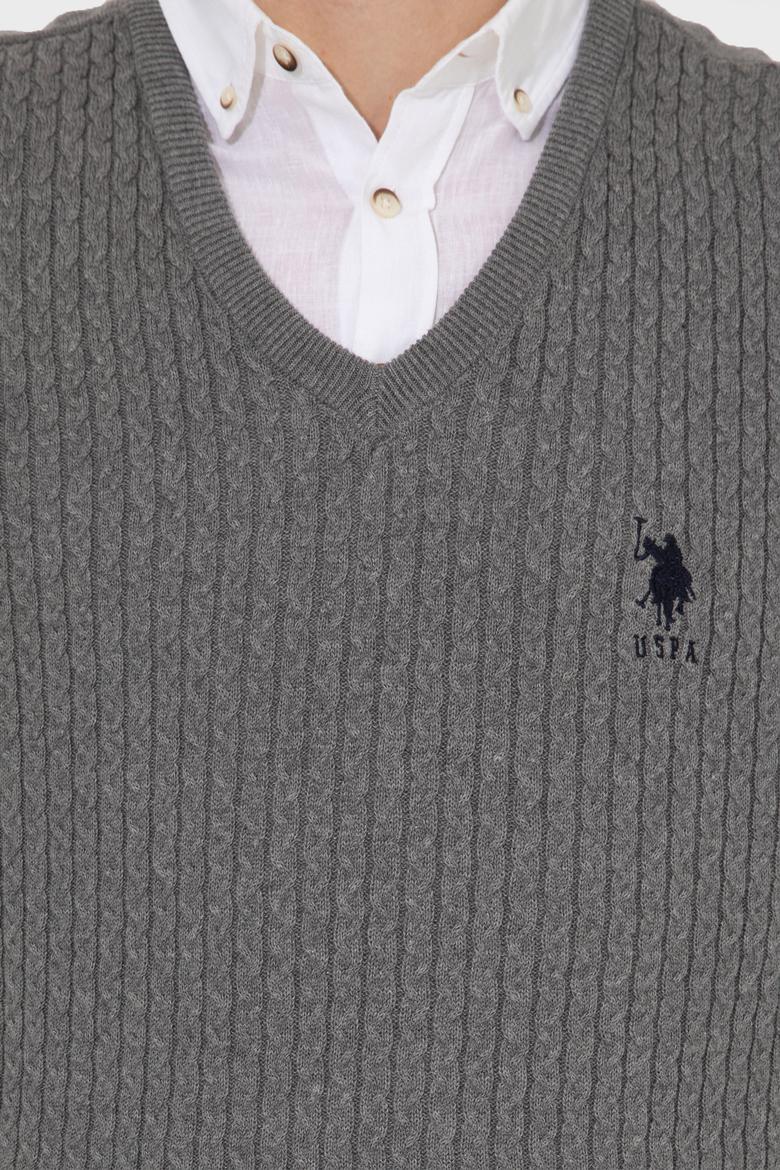 Erkek Gri Melanj V Yaka Basic Triko Kazak - 50253444055