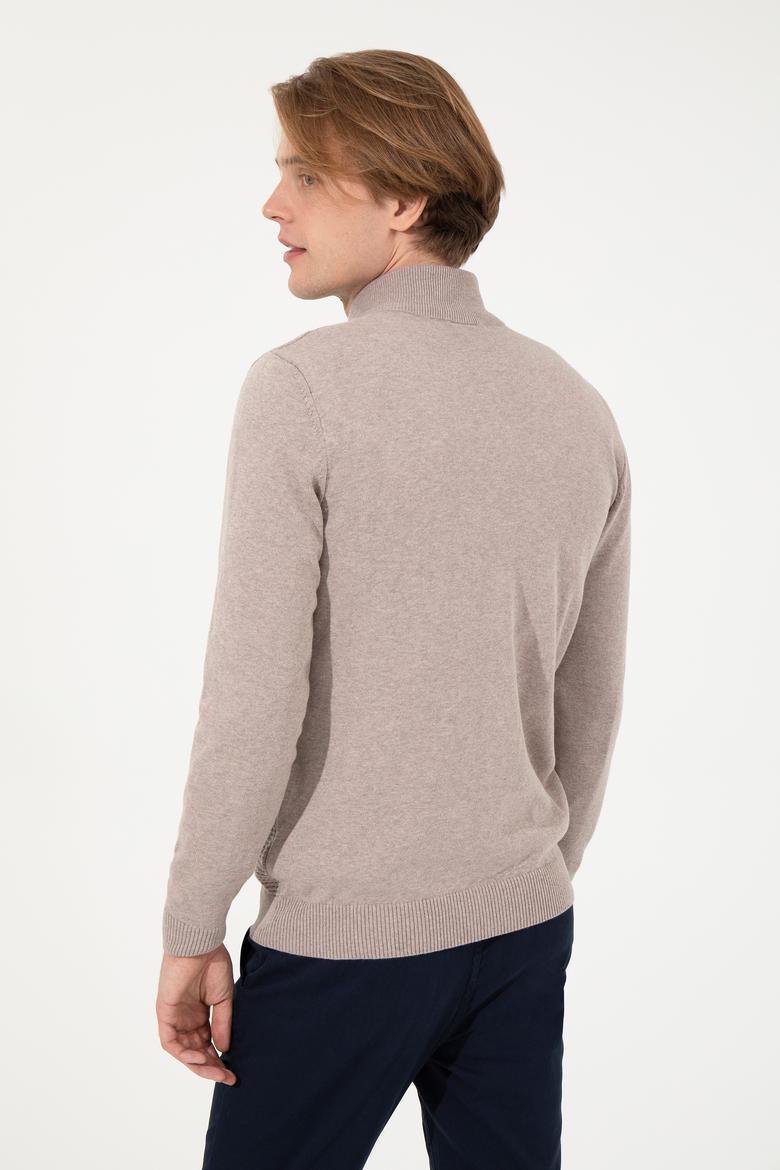 Erkek Vizon Melanj Basic Triko Hırka - 50251875065