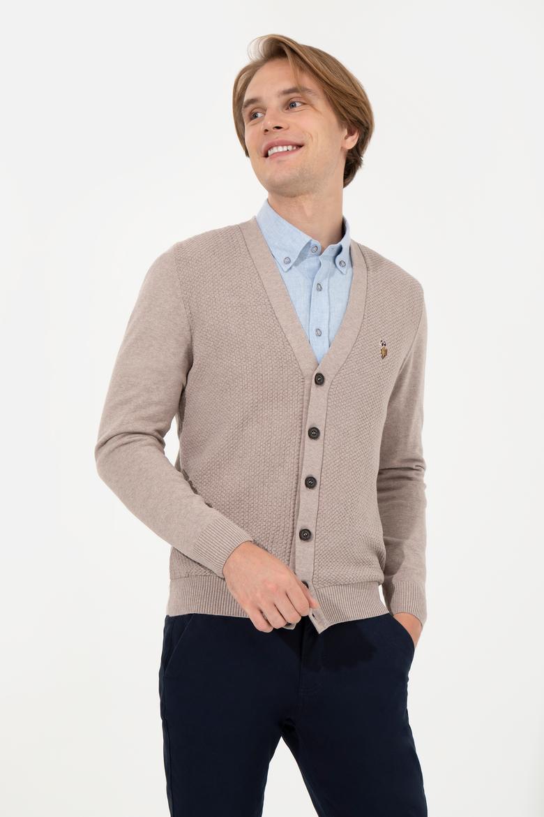 Erkek Vizon Melanj Basic Triko Hırka - 50251881064