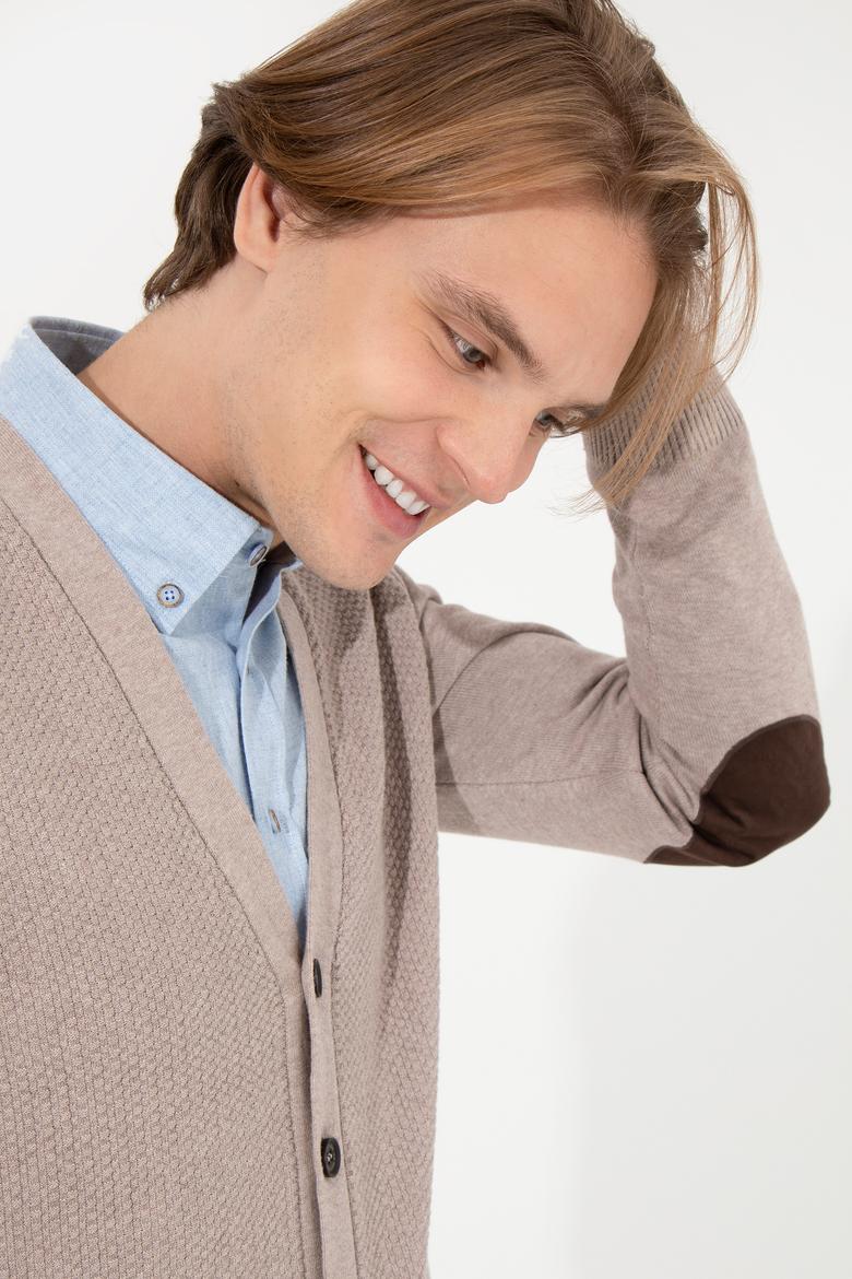 Erkek Vizon Melanj Basic Triko Hırka - 50251881064