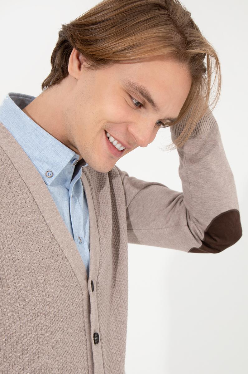 Erkek Vizon Melanj Basic Triko Hırka