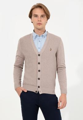 Erkek Vizon Melanj Basic Triko Hırka - 50251881064