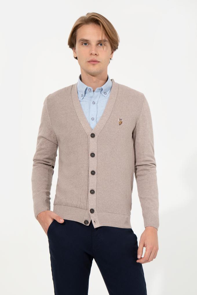 Erkek Vizon Melanj Basic Triko Hırka