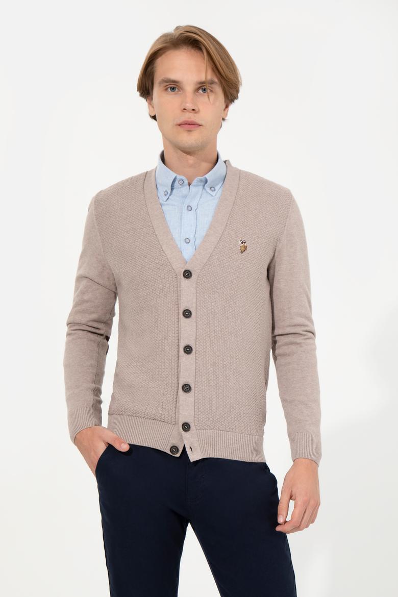 Erkek Vizon Melanj Basic Triko Hırka