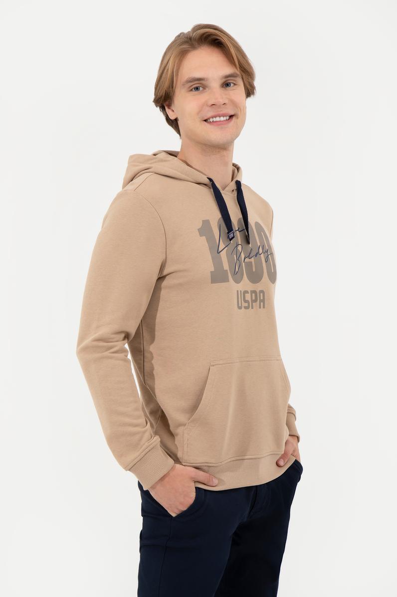 Erkek Camel Kapüşonlu Sweatshirt
