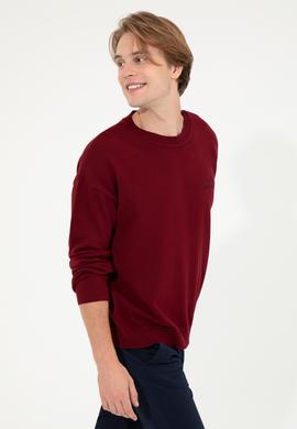 Erkek Bordo Bisiklet Yaka Triko Kazak - 50258306035