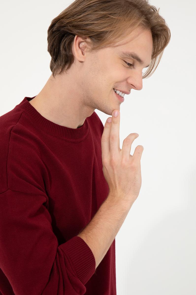 Erkek Bordo Bisiklet Yaka Triko Kazak