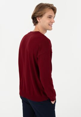 Erkek Bordo Bisiklet Yaka Triko Kazak - 50258306035