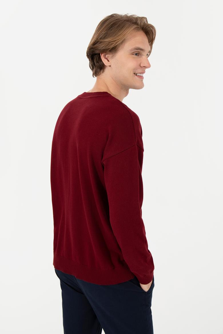 Erkek Bordo Bisiklet Yaka Triko Kazak - 50258306035