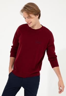 Erkek Bordo Bisiklet Yaka Triko Kazak - 50258306035