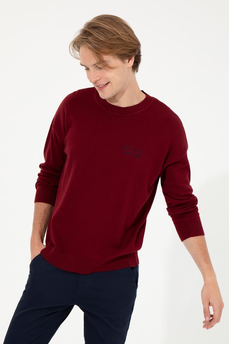 Erkek Bordo Bisiklet Yaka Triko Kazak - 50258306035