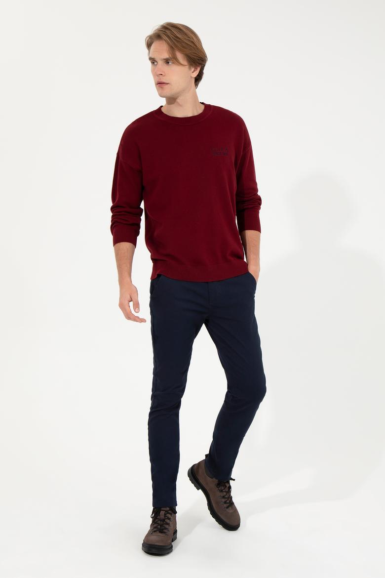 Erkek Bordo Bisiklet Yaka Triko Kazak - 50258306035