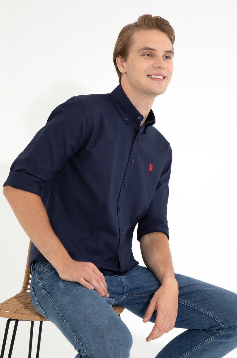 Erkek Lacivert Uzun Kollu Basic Gömlek