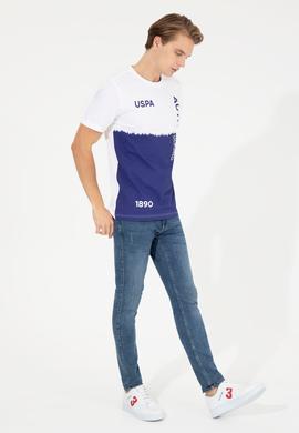 Erkek Mavi Bisiklet Yaka Tişört - 50248599019