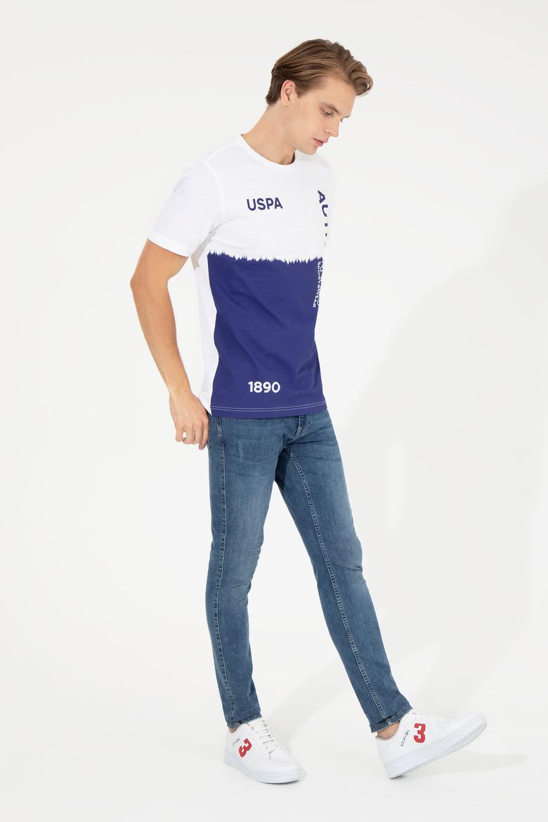 Erkek Mavi Bisiklet Yaka Tişört - 50248599019