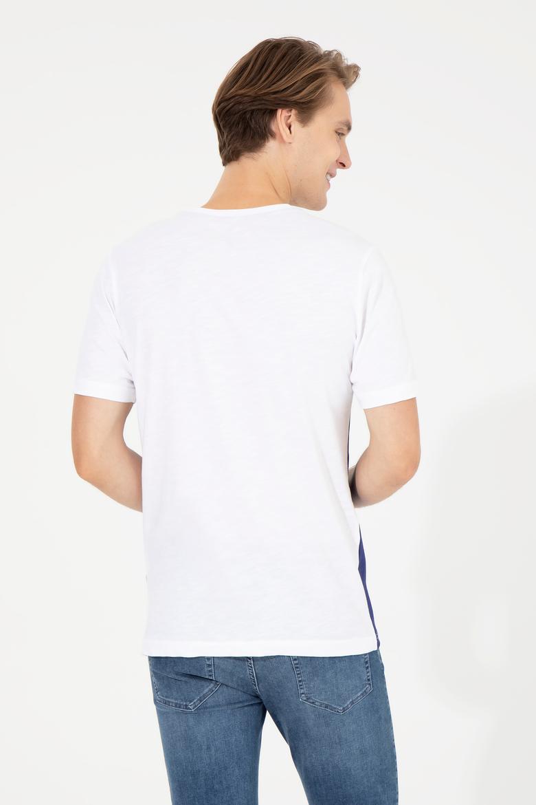 Erkek Mavi Bisiklet Yaka Tişört - 50248599019