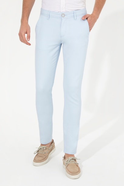 Erkek Slim Fit Açık Mavi Kanvas Pantolon