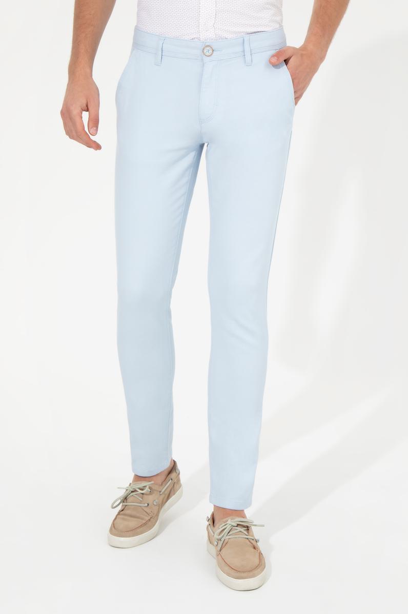 Erkek Slim Fit Açık Mavi Kanvas Pantolon