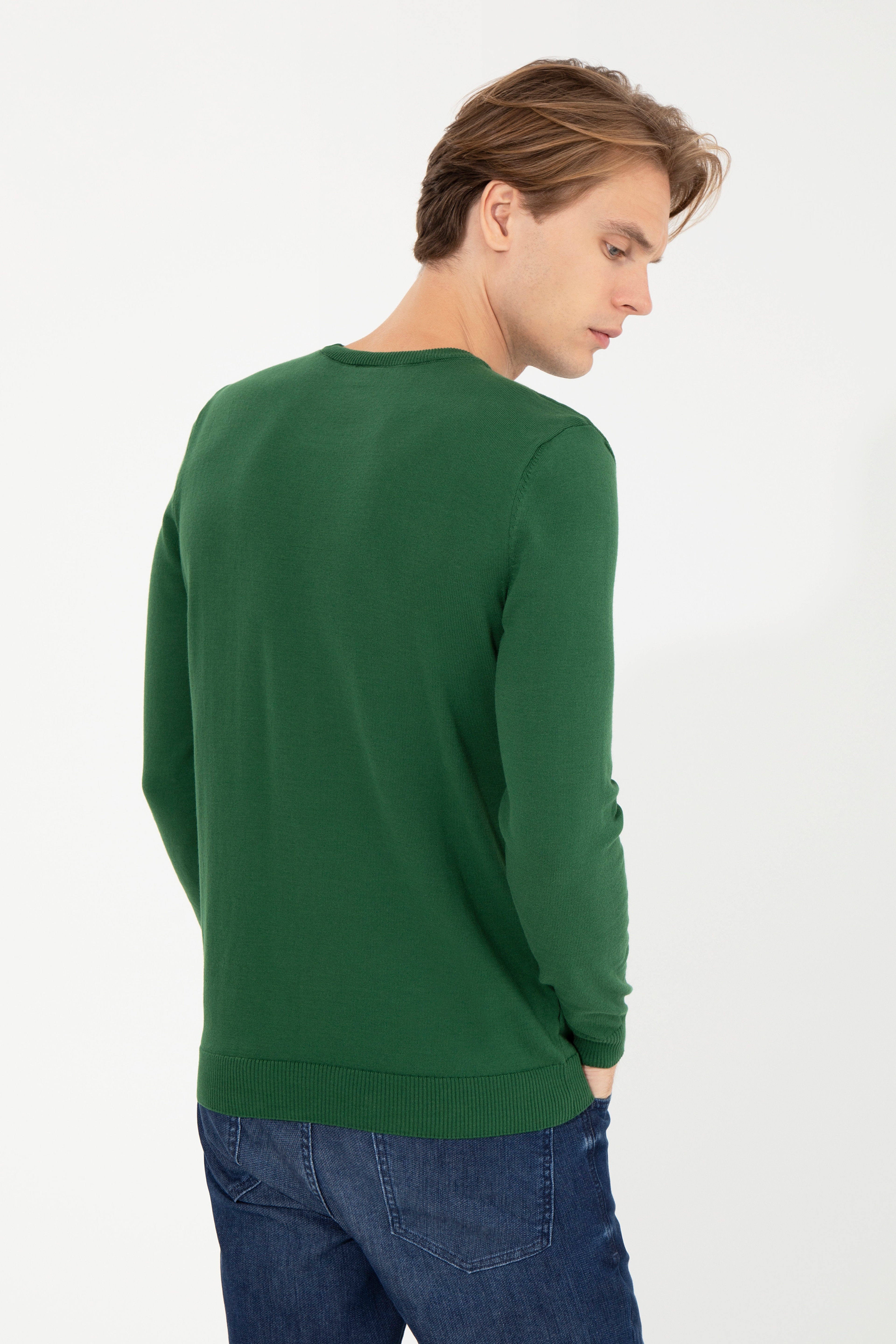 Erkek Yeşil Basic Kazak - Image 5
