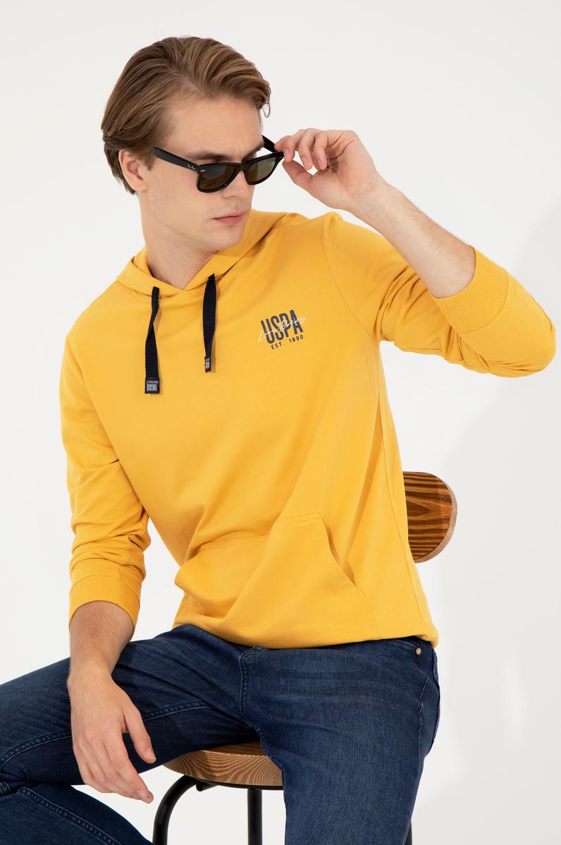 Erkek Safran Kapüşonlu Basic Sweatshirt