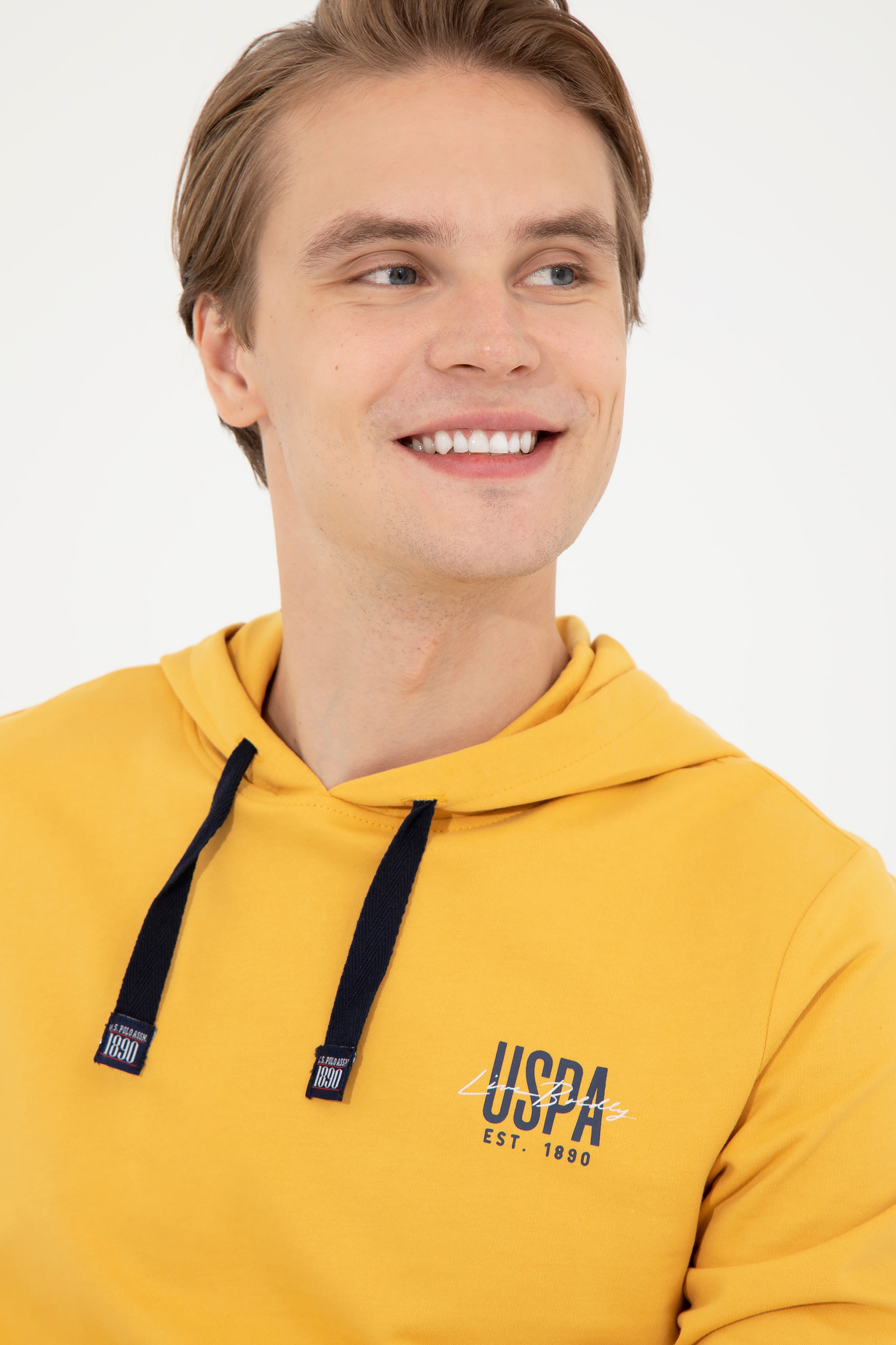 Erkek Safran Kapüşonlu Basic Sweatshirt