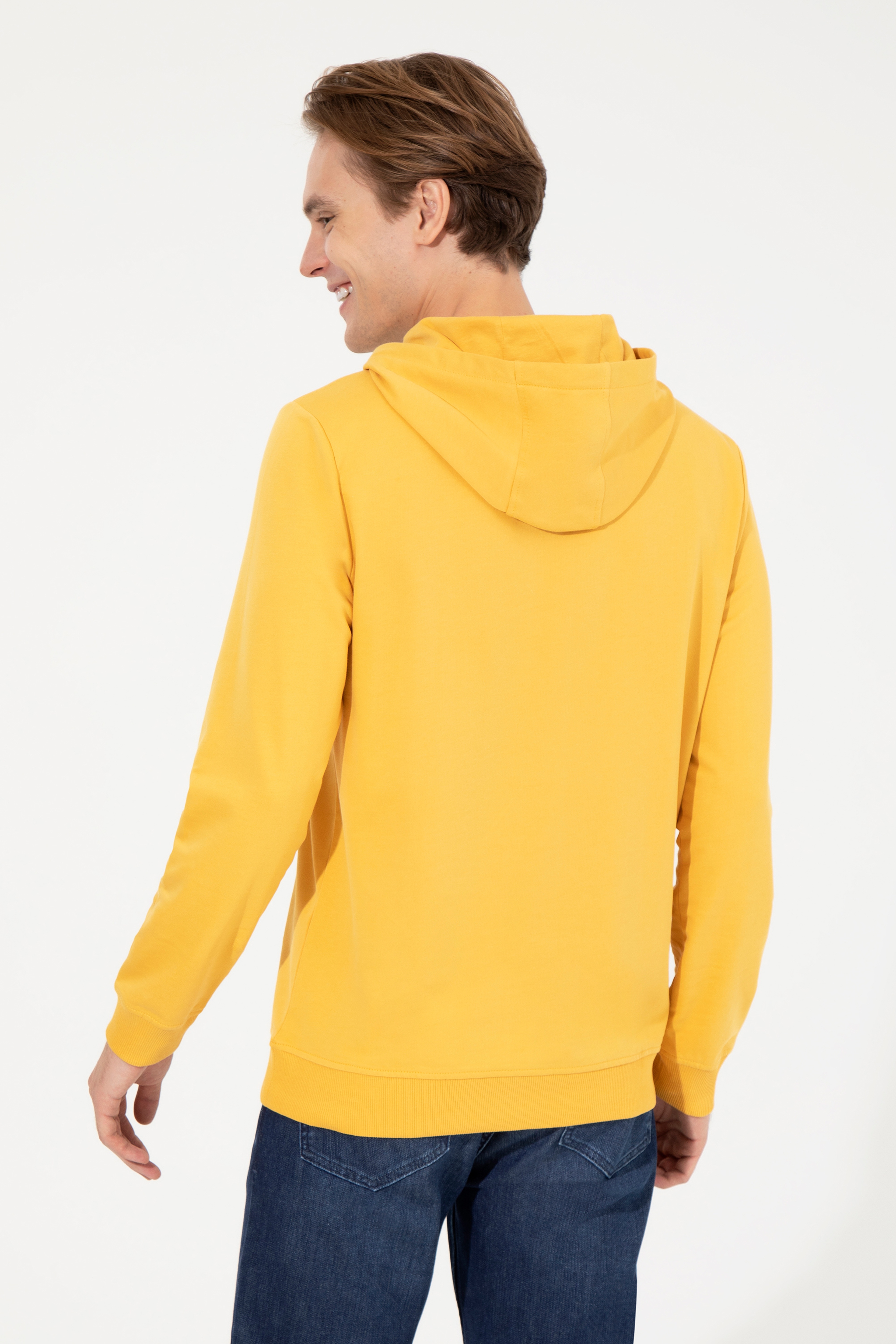 Erkek Safran Kapüşonlu Basic Sweatshirt - Image 5