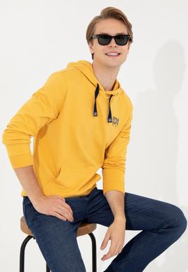 Erkek Safran Kapüşonlu Basic Sweatshirt - 50257225031