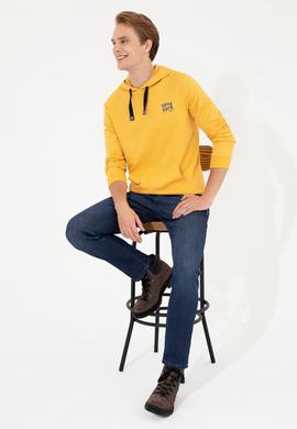 Erkek Safran Kapüşonlu Basic Sweatshirt - 50257225031