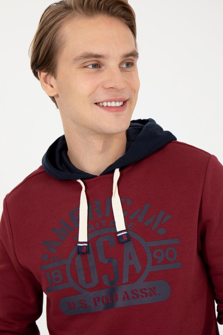 Erkek Vişne Kapüşonlu Sweatshirt