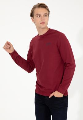 Erkek Vişne Bisiklet Yaka Basic Sweatshirt - 50257281009