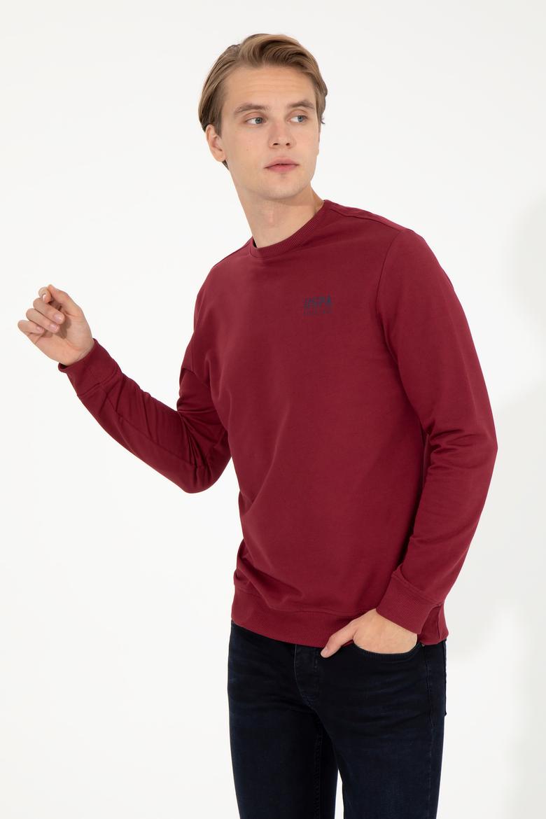 Erkek Vişne Bisiklet Yaka Basic Sweatshirt