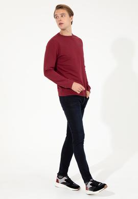 Erkek Vişne Bisiklet Yaka Basic Sweatshirt - 50257281009