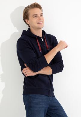 Erkek Lacivert Kapüşonlu Örme Hırka - 50257142009