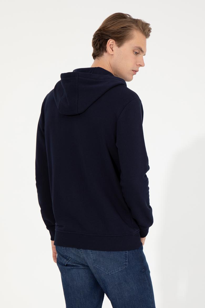 Erkek Lacivert Kapüşonlu Örme Hırka - 50257142009