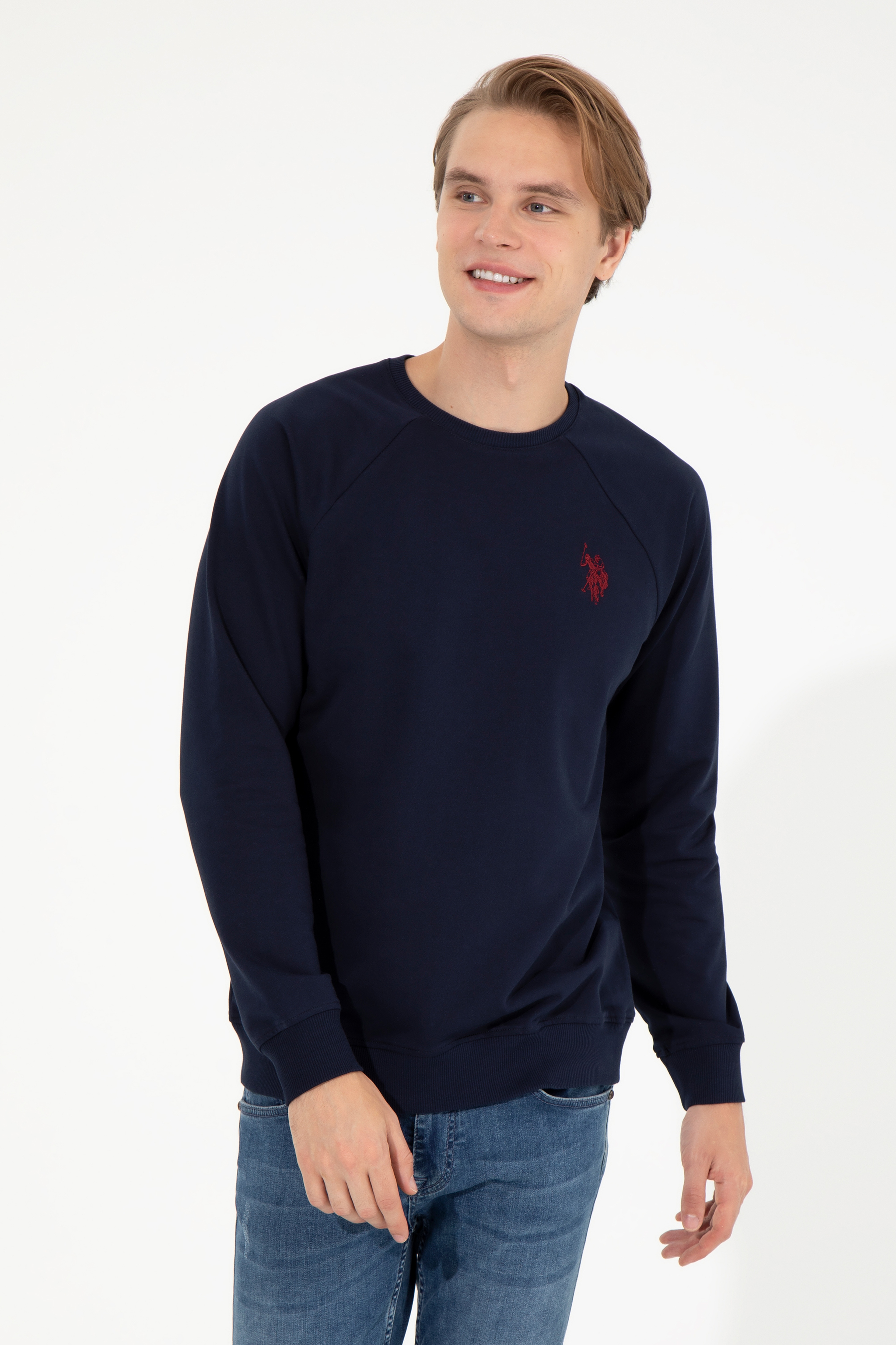 Erkek Lacivert Bisiklet Yaka Basic Sweatshirt - Image 1
