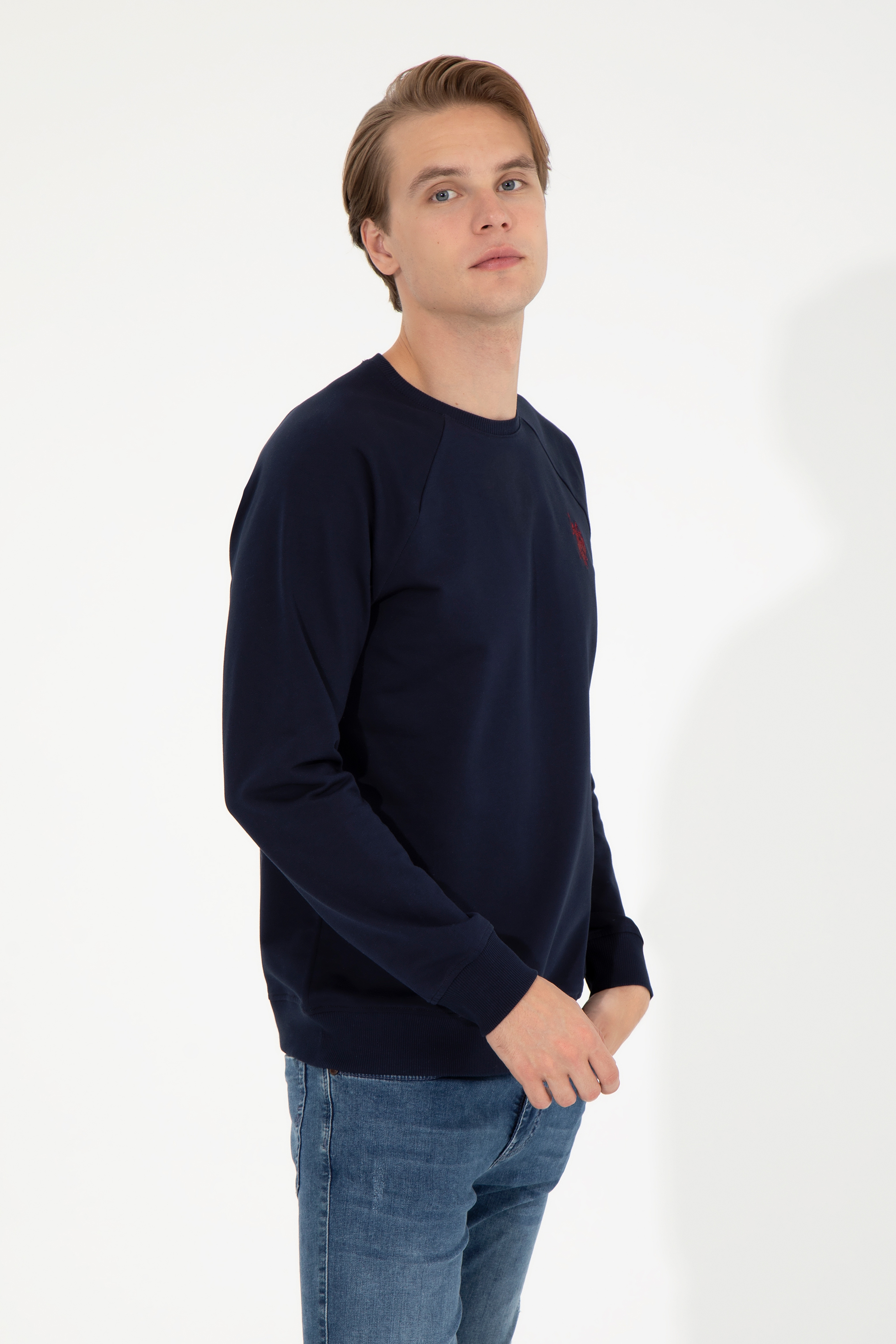 Erkek Lacivert Bisiklet Yaka Basic Sweatshirt - Image 3