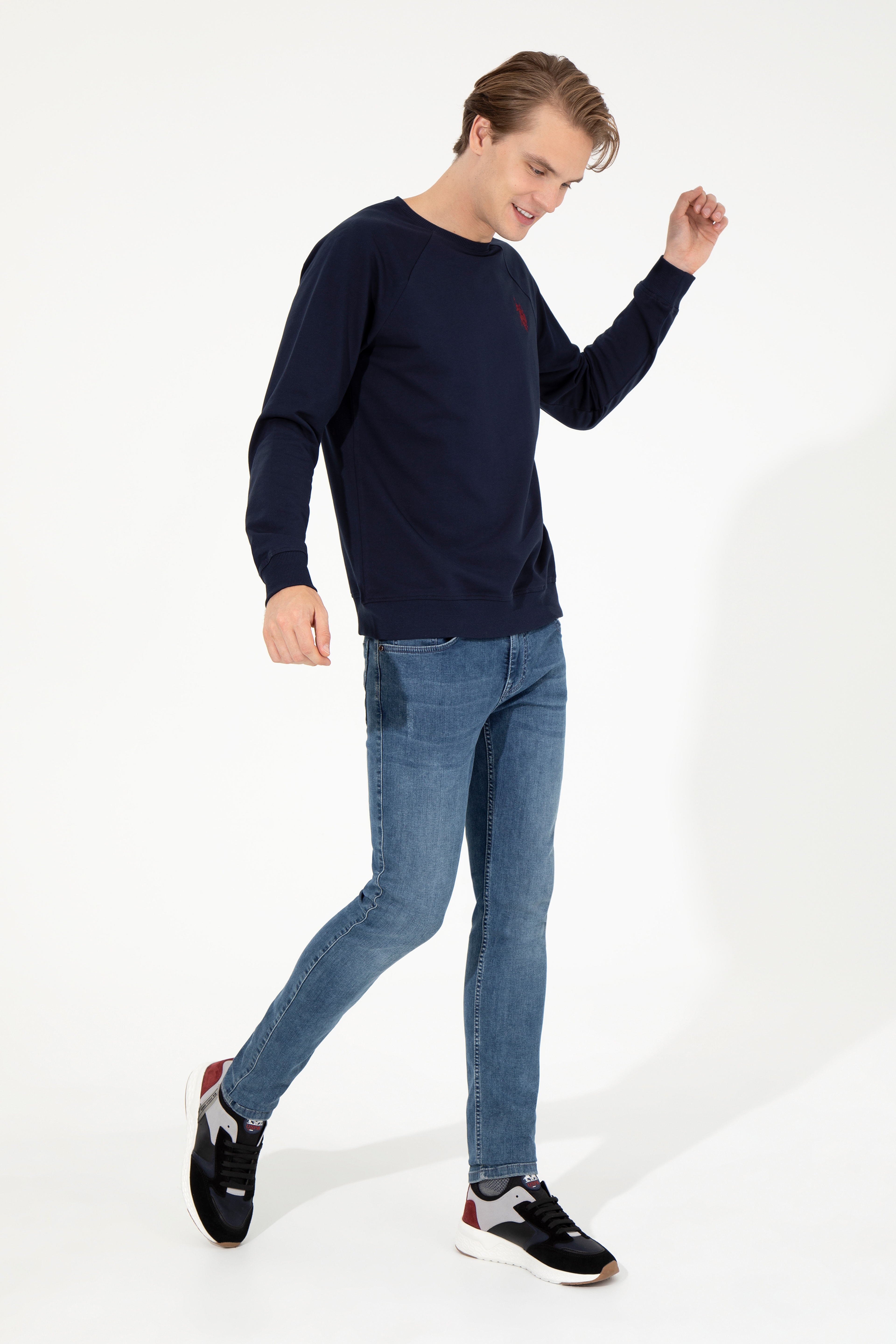 Erkek Lacivert Bisiklet Yaka Basic Sweatshirt - Image 4
