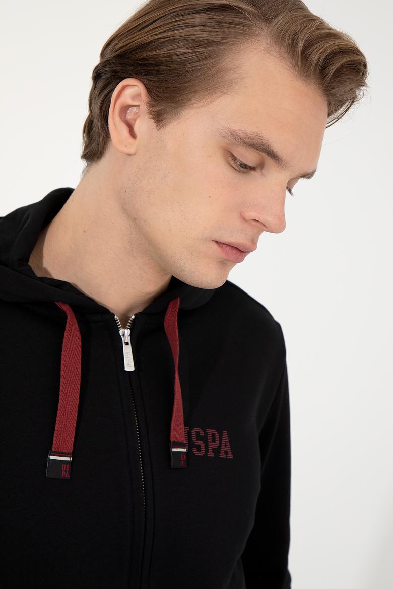 Erkek Siyah Kapüşonlu Örme Hırka