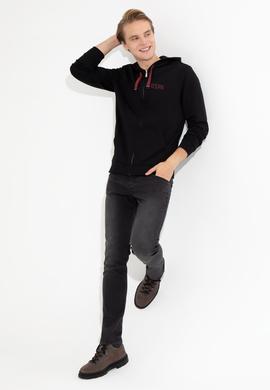 Erkek Siyah Kapüşonlu Örme Hırka - 50257142049