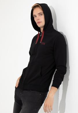 Erkek Siyah Kapüşonlu Örme Hırka - 50257142049